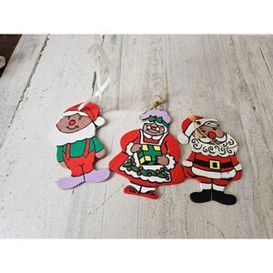 Wooden Santa Mrs Claus elf ornament Xmas tree set unique